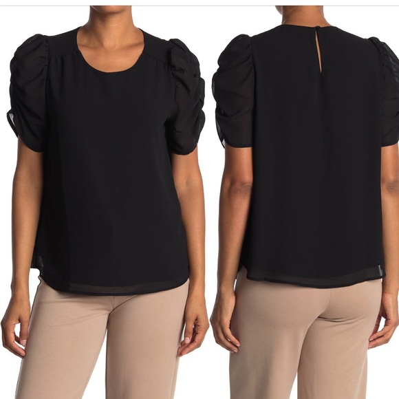 Pleione ruffle sleeve top, medium, black - Picture 1 of 7